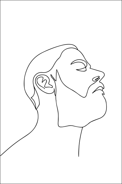 Image 1: Line drawing of a bearded man’s profile before trimming using the Beard Lasso